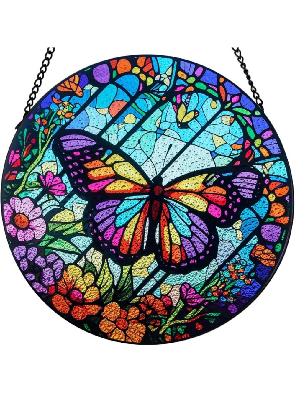 Butterfly Stained Glass Suncatcher - Indoor Window Decor, Garden Gift, 12 Inch